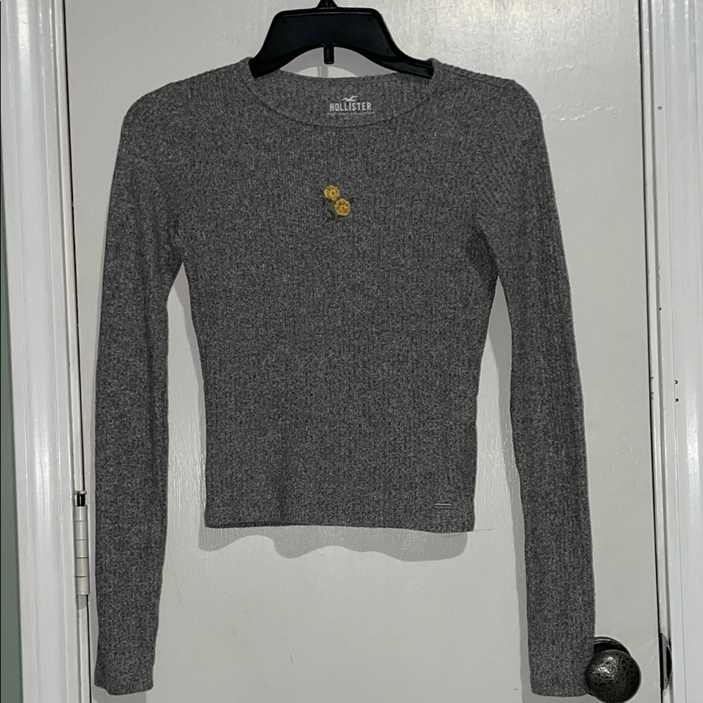 Hollister Gray Ribbed Fitted long sleeve shirt